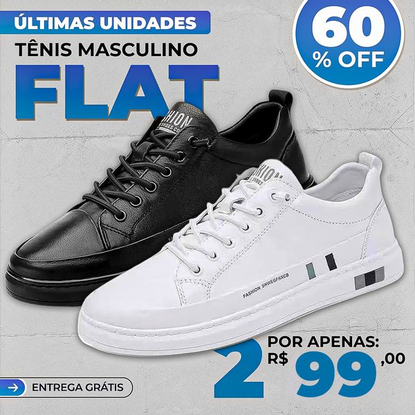 Kit 2 Pares de Tenis Masculino Flat Couro Legitimo